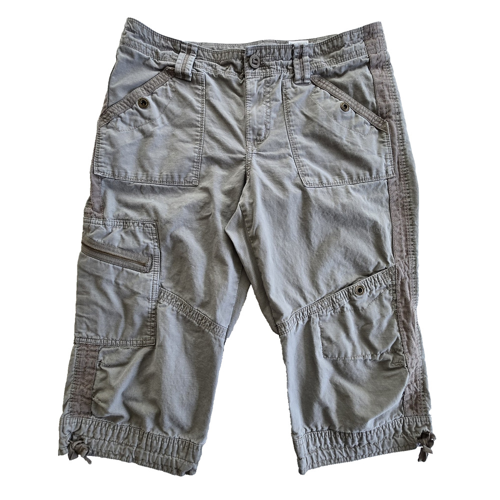 Eddie Bauer Cropped Cargo Pants Womens 10 Tan Cotton Casual Outdoors Hiking Camp